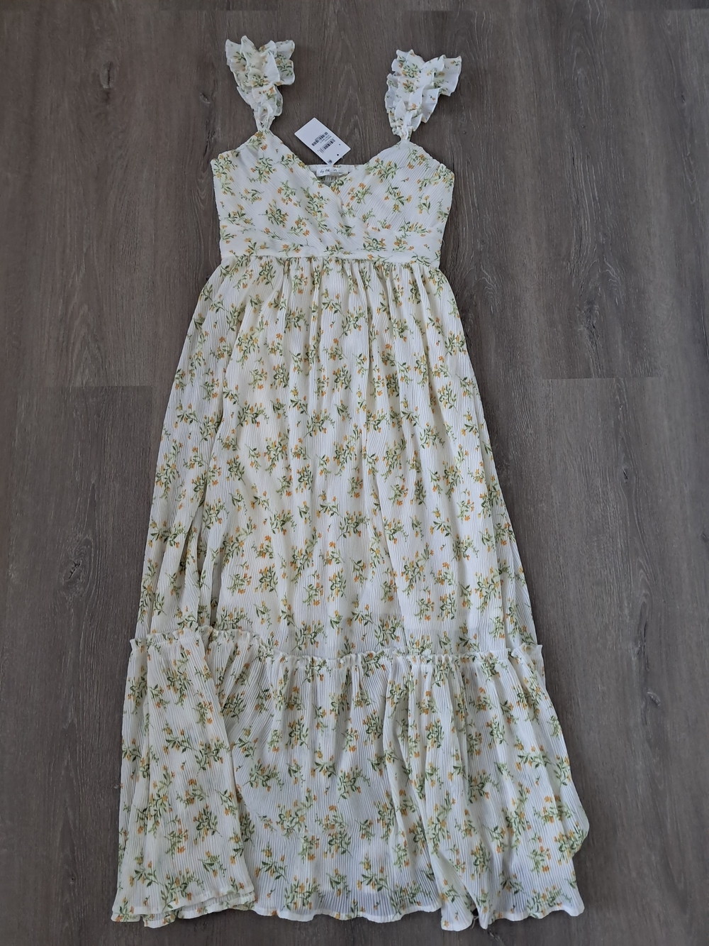 NWT S Cream/Yellow Floral Tiered Maxi Dress with Ruffle Straps